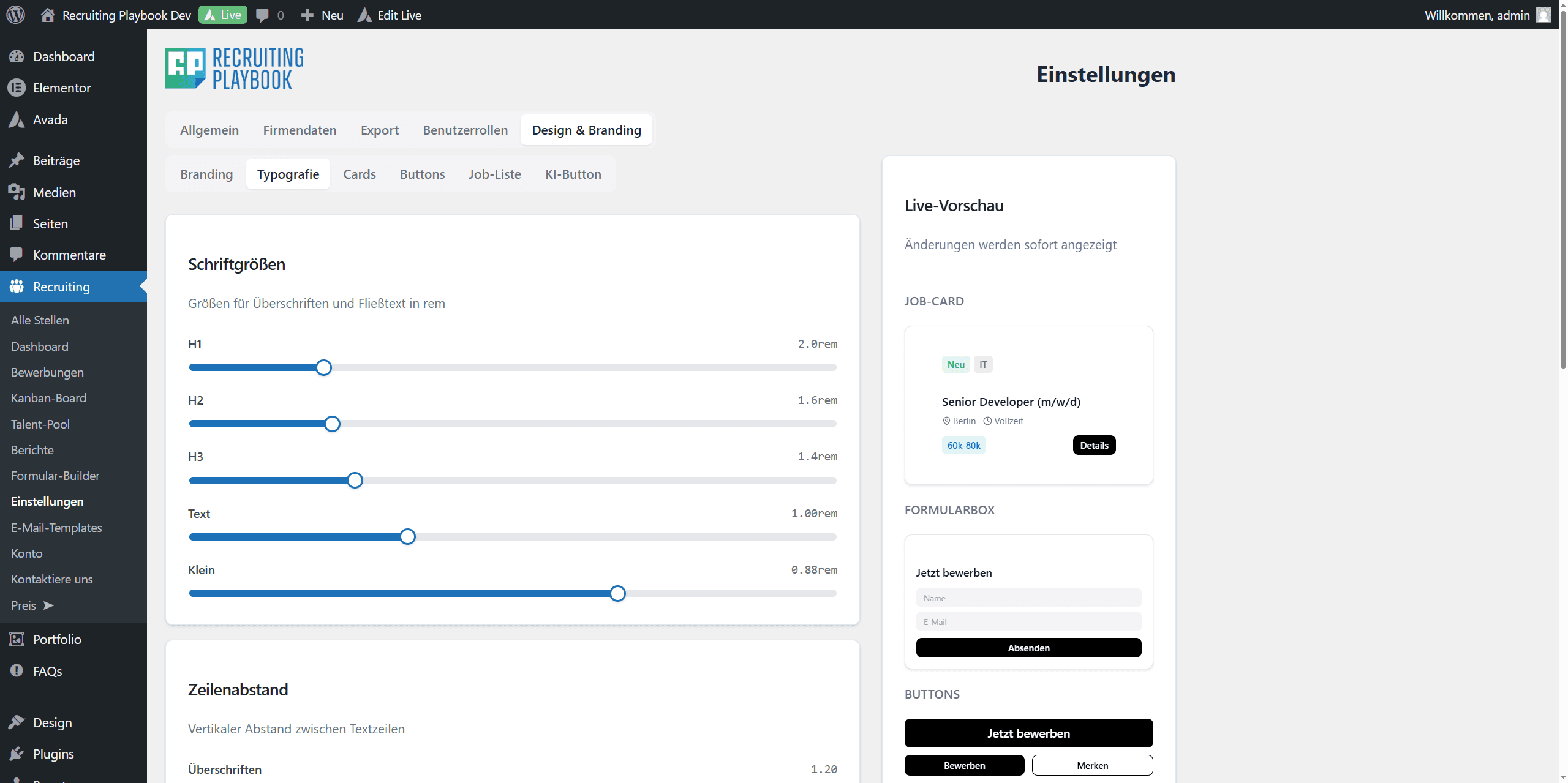 Design und Branding Einstellungen