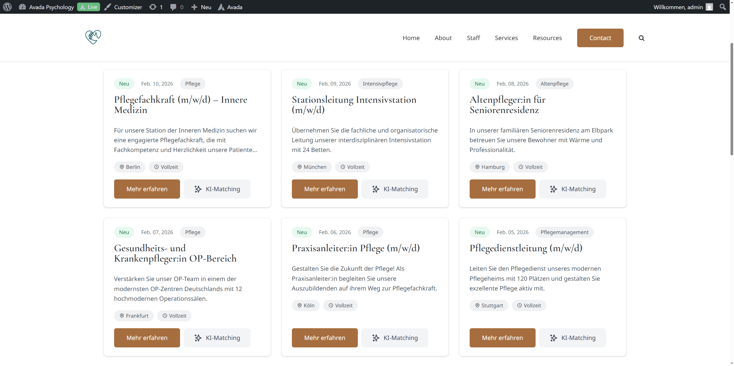 Stellenanzeigen Grid-Ansicht mit Google for Jobs