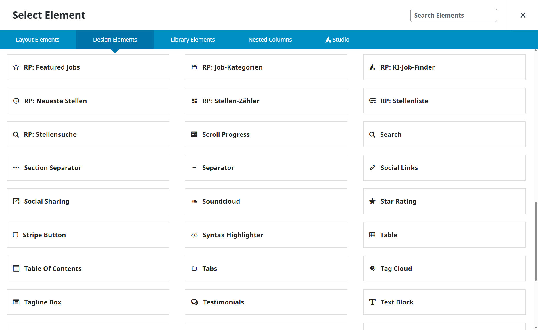 Element-Picker mit allen Recruiting Playbook Elementen