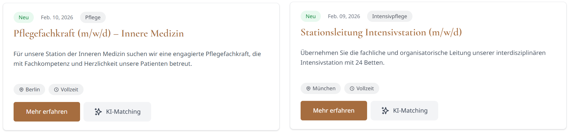 Stellenliste im Grid-Layout
